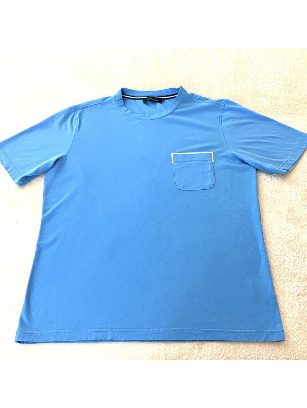 BUGATCHI Men’s T-Shirt Size L Blue 100% Cotton Chest Pocket Short Sleeve
